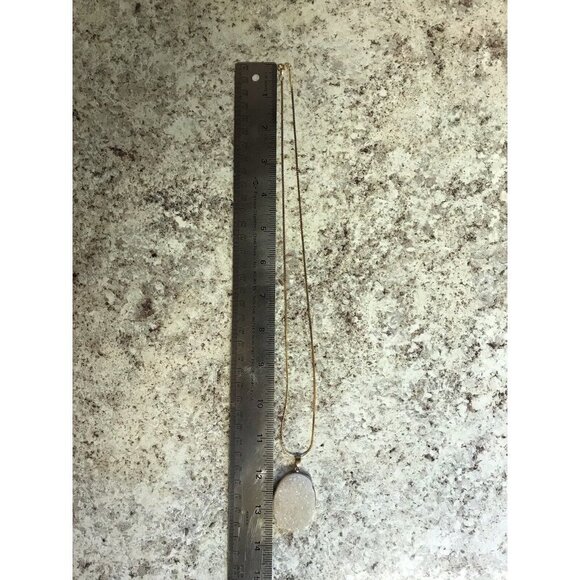 Geode Crystal Pendant w/ Gold Plated Edges on 24" Gold Tone Chain Necklace - Picture 6 of 15